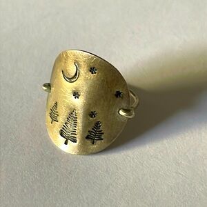 Sterling Silver disc Ring moon stars trees nature